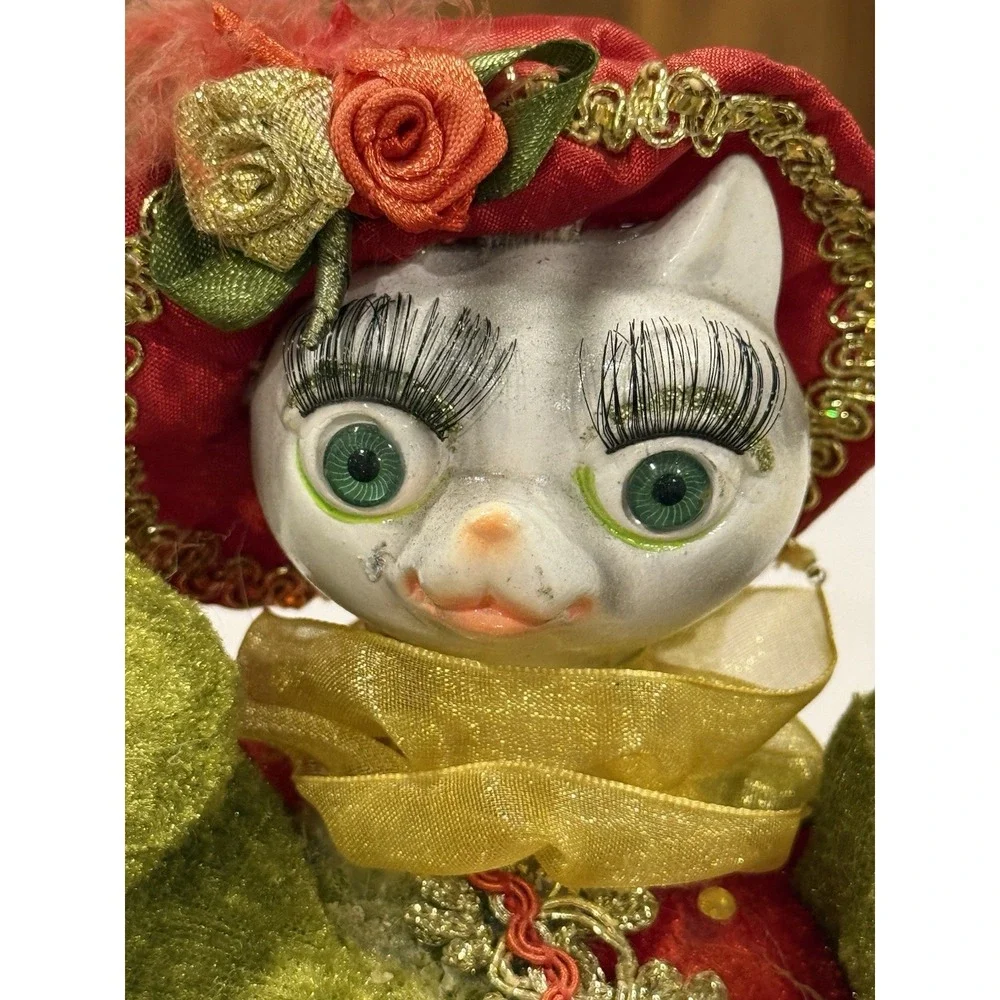 Anthropomorphic Cat Shelf Sitter Victorian Jester Style 7.5